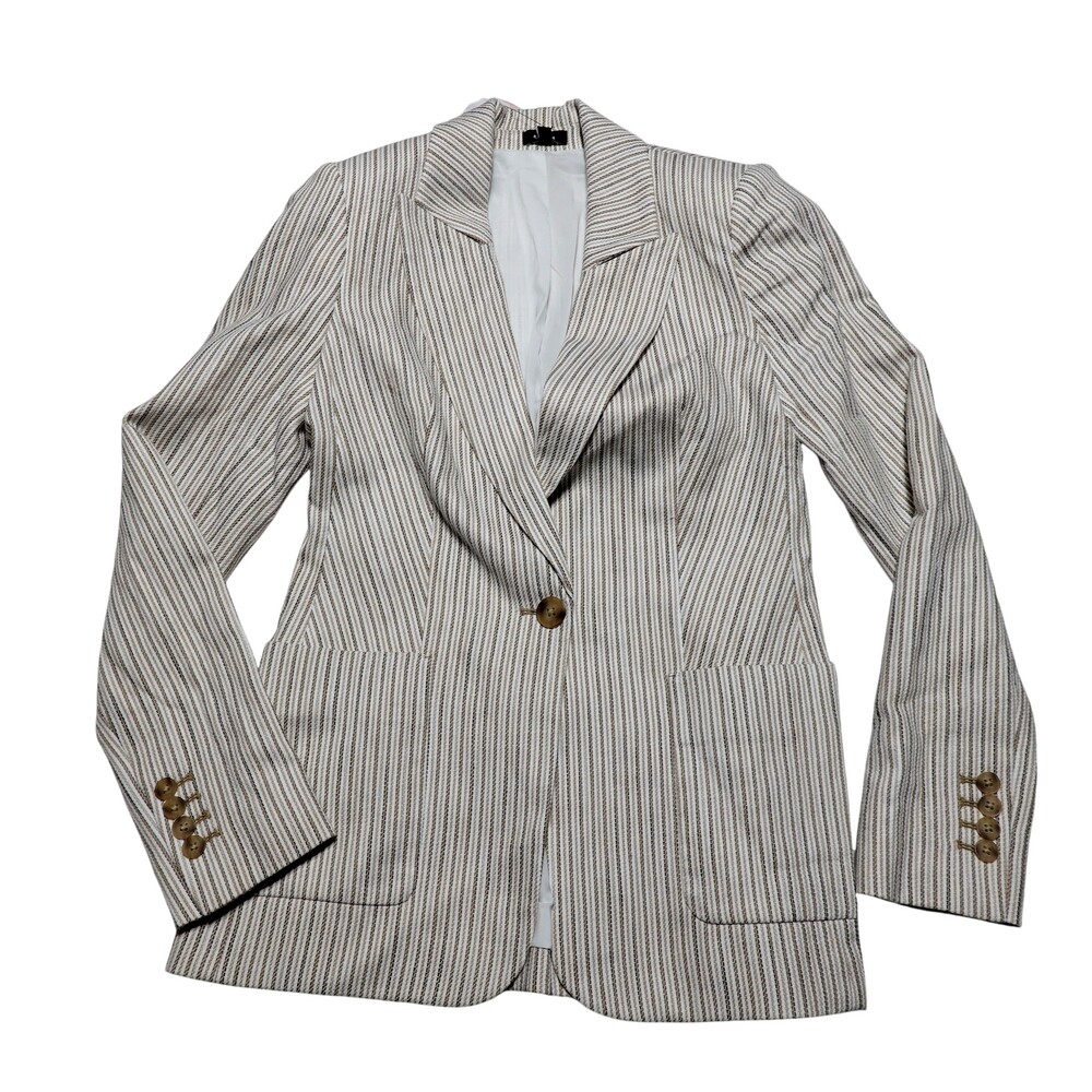 Express Blazer Womens XS Beige Cotton Pinstripe One Button Lined Jacket